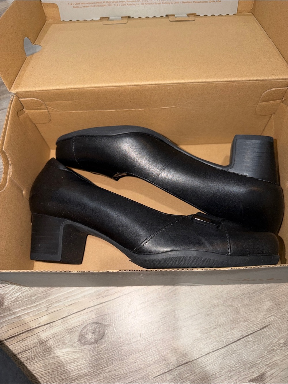 Clarks Black Low Block Heel Pumps for Women